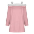 thumbnail image 5 of QIUOMBBP Off Shoulder Christmas Shirts for Women Solid Color Fluffy Fuzzy Neck Long Sleeve Tops Cute Teen Girls Clothes, Pink, XXXL, 5 of 6