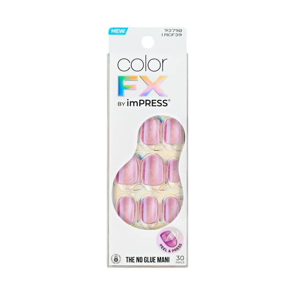 KISS imPRESS Color FX Press on Nails, Starry, Pink, Short Oval, 30 Count