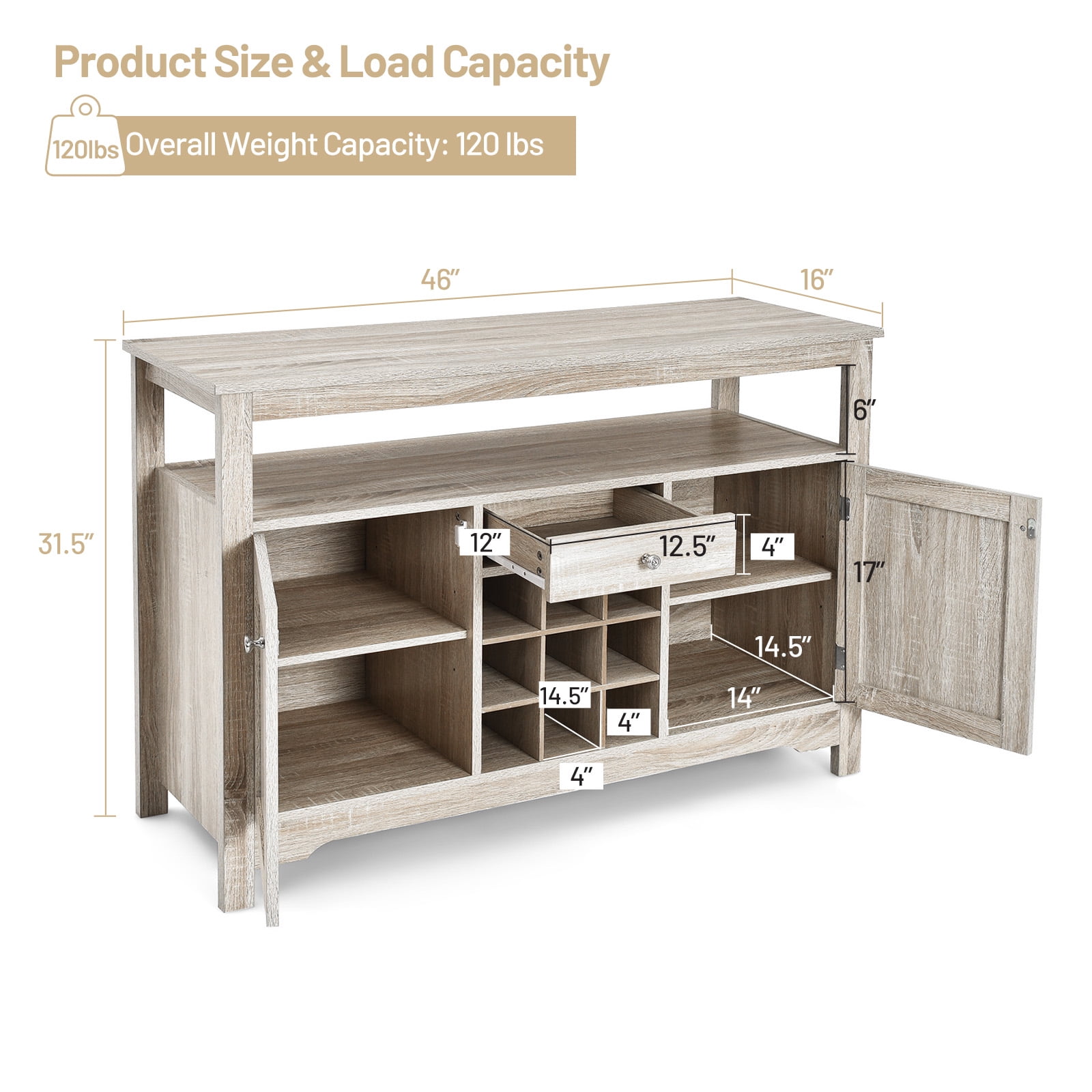 gymax buffet server sideboard wine cabinet console table grey home