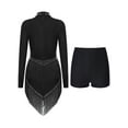 thumbnail image 2 of Xnihocha Women Latin Jazz Dance Performance Outfit Long Sleeve Shiny Tassel Hem Leotard Dress+Shorts Black XXL, 2 of 7
