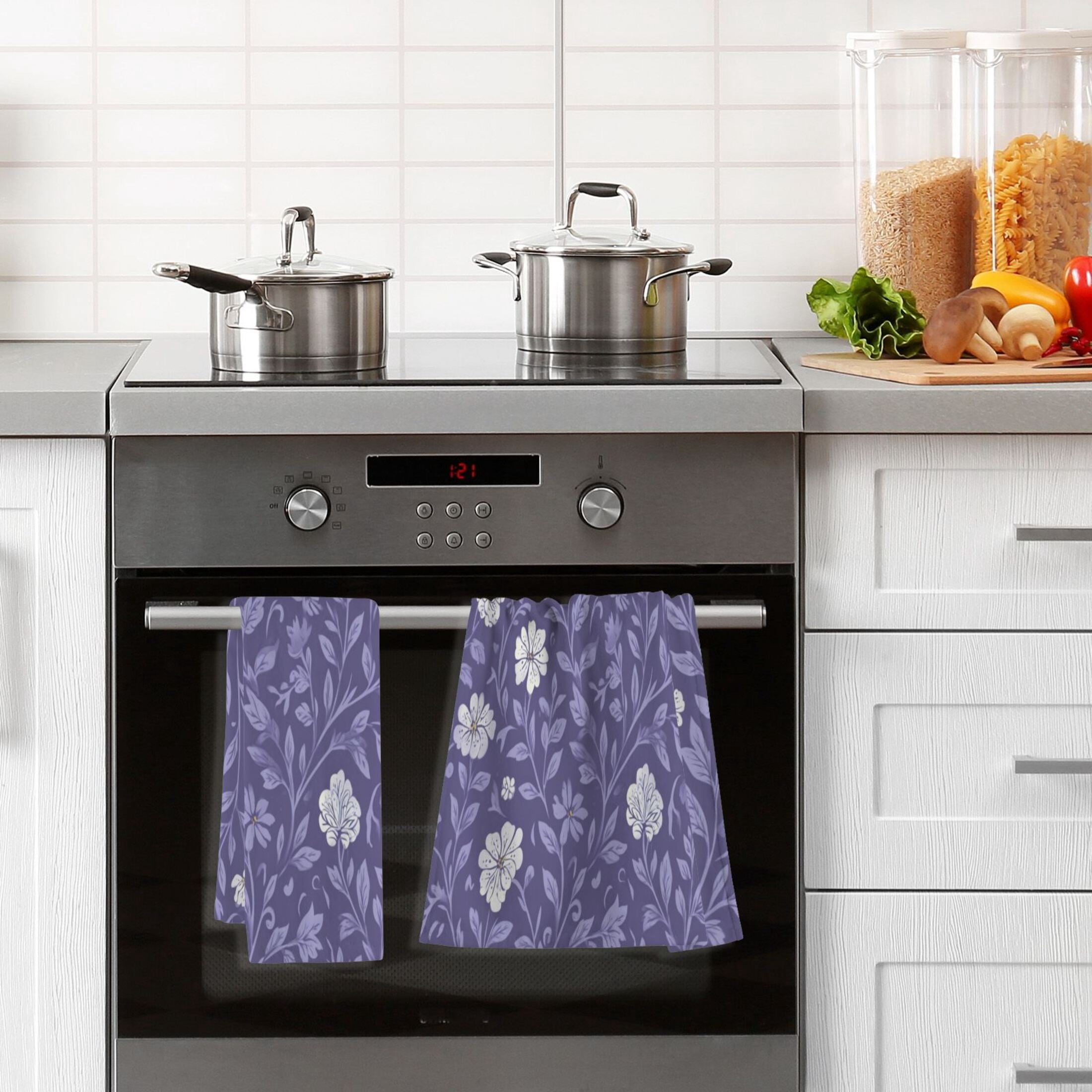 2 Pieces of Cotton Towel Face Towel Set Hand Towel Bath Towel Cotton Bath Towel Sets Dark Purple Leaves and Flowers