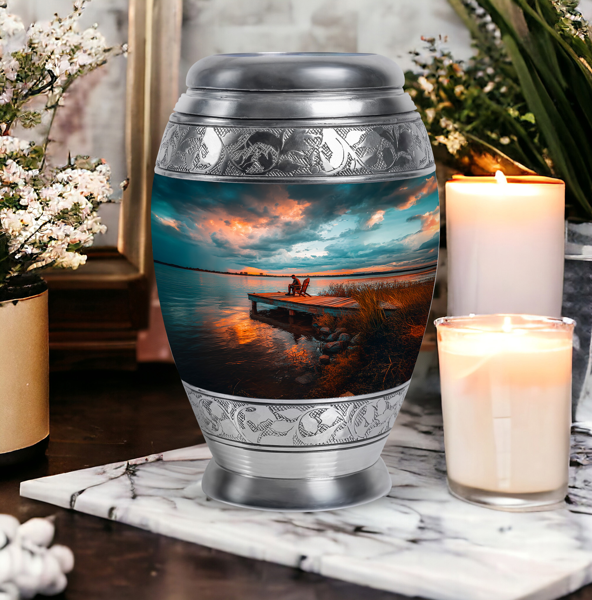 SABURIAL Fishing Urn - Mini Cremation Urns For Human Ashes Adult Women - Little Funeral Urn For Ashes Adult Male - Small Burial Urns For Men - Combo Of 10 Inch & 3 Inch