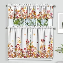 Fall Thanksgiving Kitchen Curtain Valance 3 Piece Set, Autumn Maple Leaf Berry Kitchen Decor,Thanksgiving Fall Curtains and Valances for Living Room Bedroom Cafe Decor 36 Inch