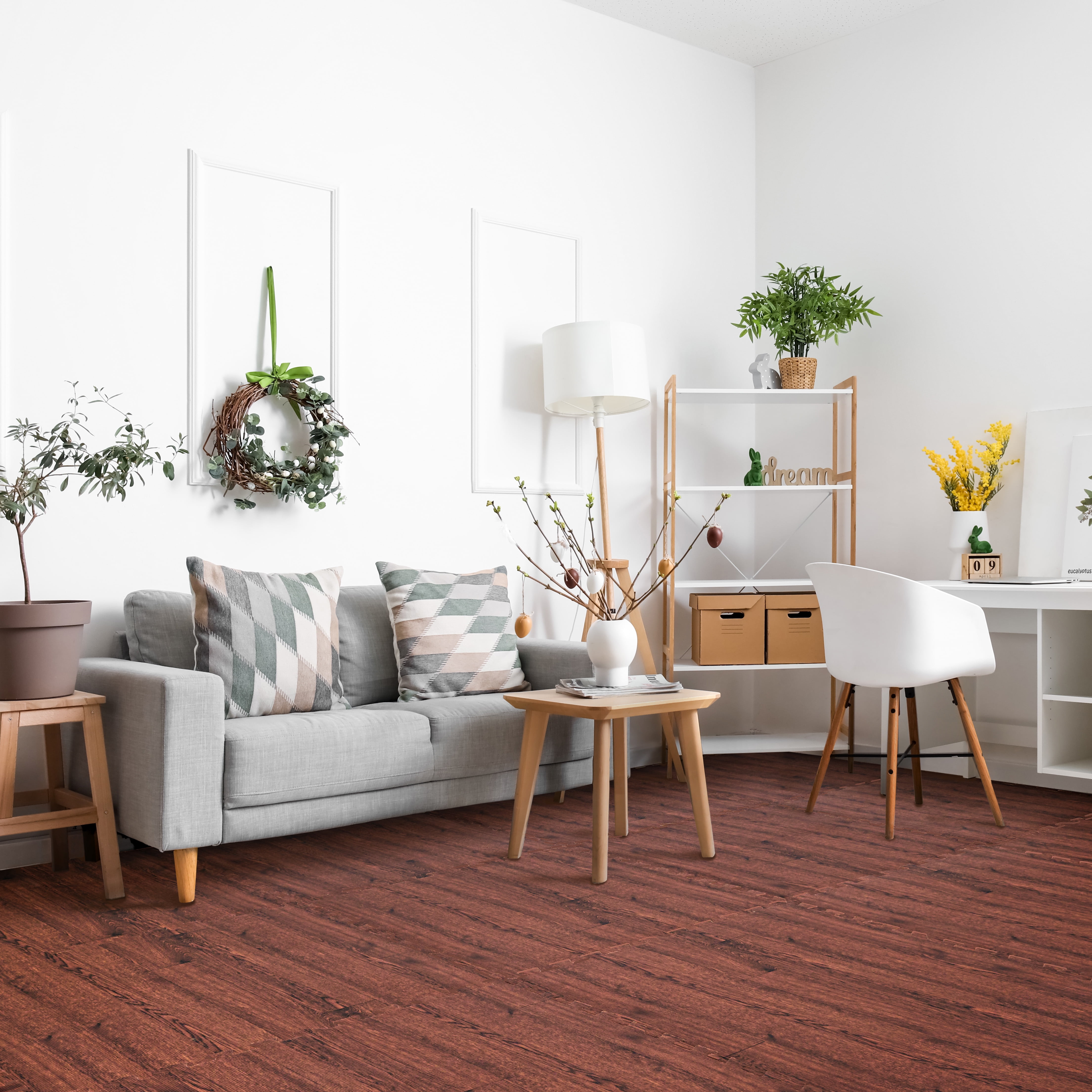 Sorbus Waterproof Wood Grain Foam Floor Tiles, 16 Tiles, 64 Sq Ft, Interlocking, Mahogany