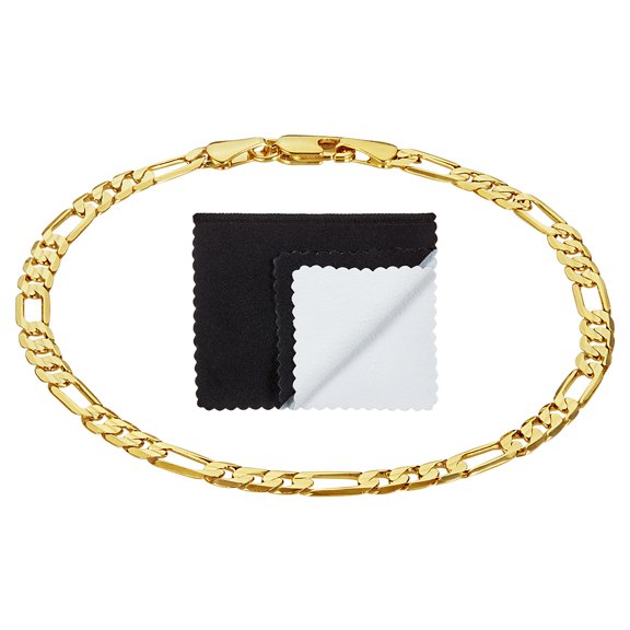 4mm Polished Flat Figaro Chain Bracelet, 7 inches Gift Box