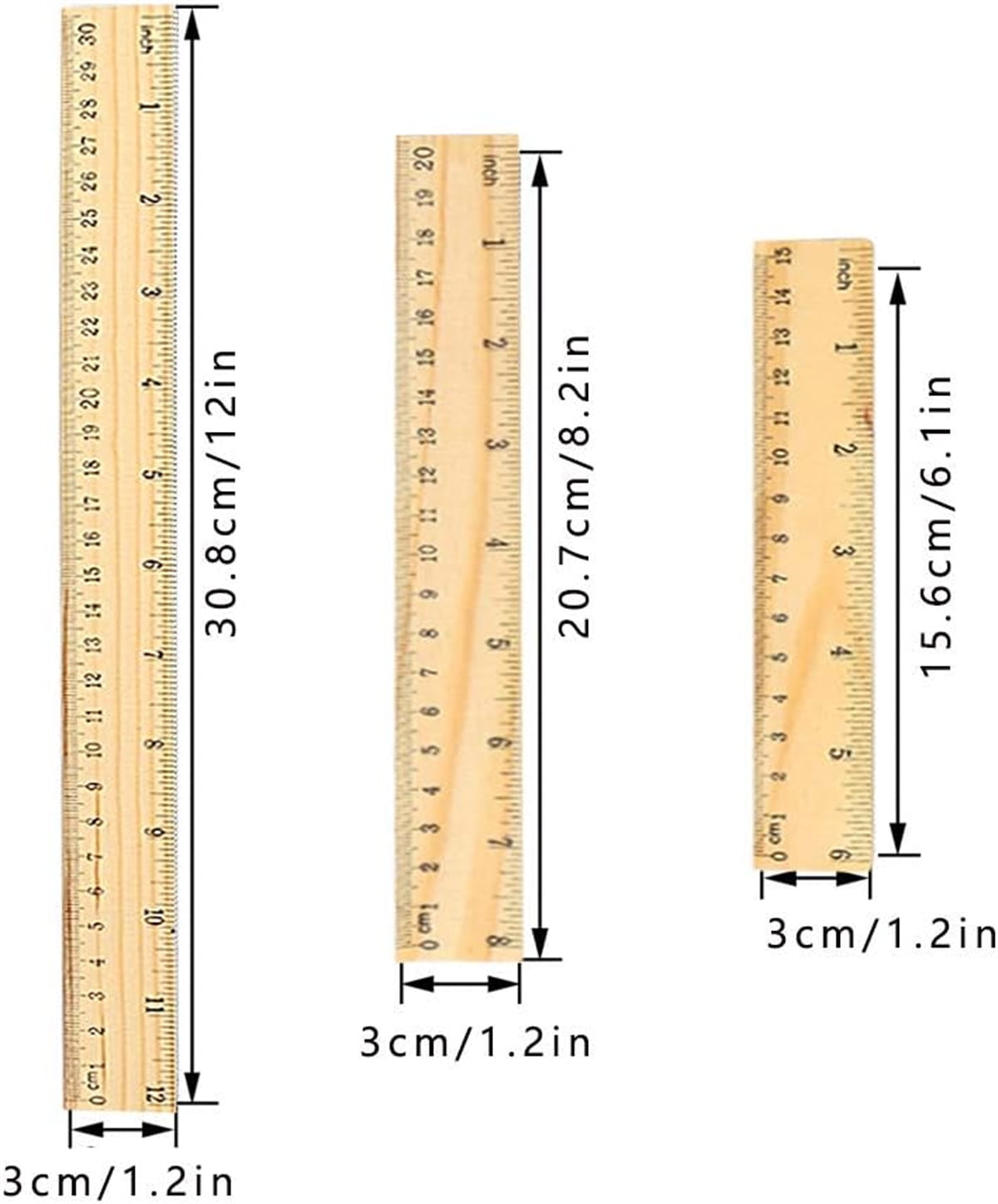 6 inch Double- Scale Wooden Straight Ruler Office Teaching Ruler Measuring  Tool