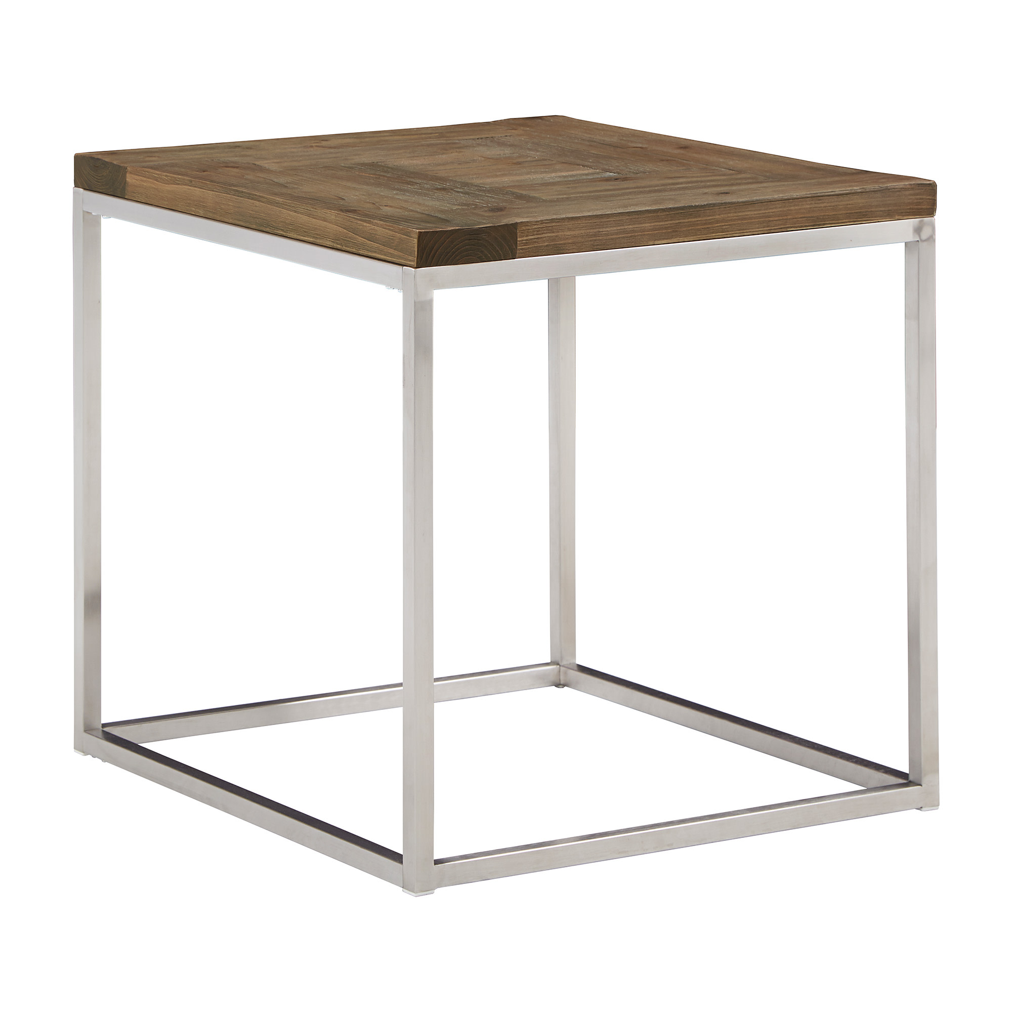 Weston Home Jana Stainless Steel Rectangular End Table, Light Pine Finish Top