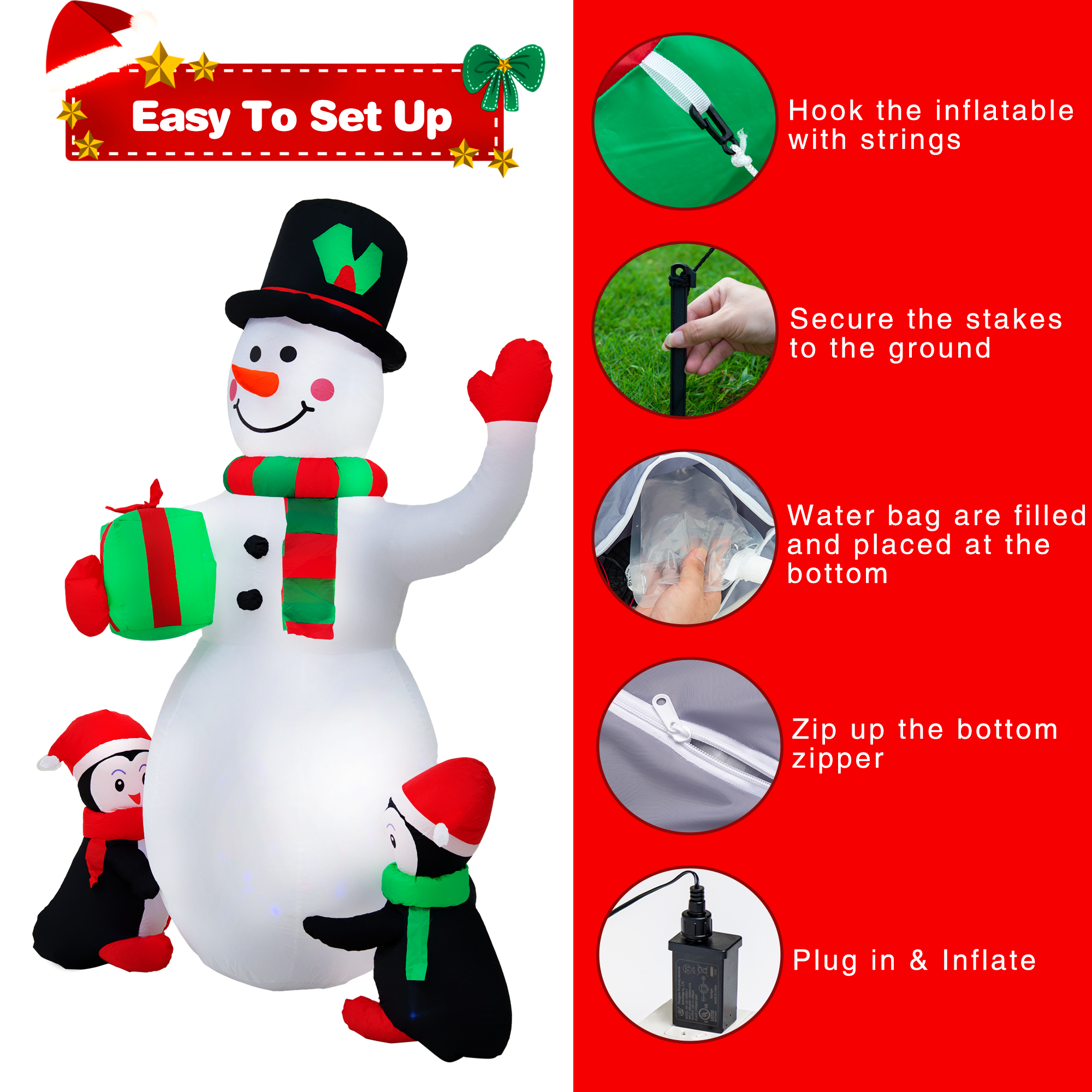 Yexmas 6.3-Foot Inflatable Snowman with Penguins & Rotating Lights photo 2