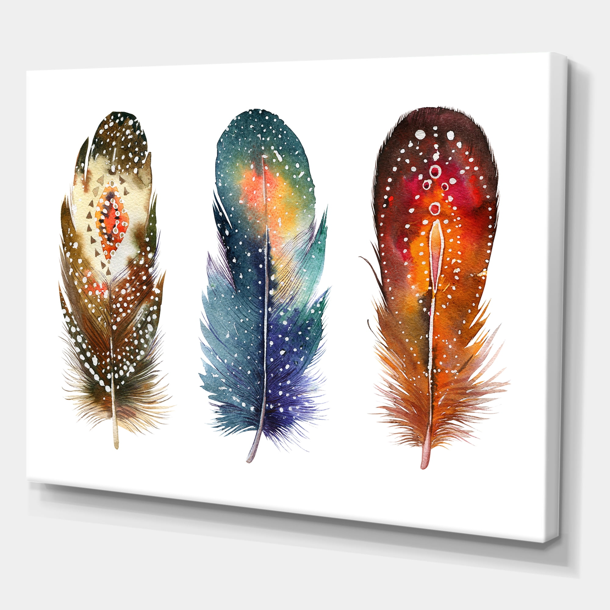Designart ' Colourful Boho Art Feather Set IX ' Bohemian & Eclectic Canvas Wall Art Print