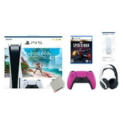 Sony Playstation 5 Disc Horizon Forbidden West Bundle with Extra Nova Pink Controller, White PULSE 3D Headset, Spider-Man: Miles Morales Ultimate and Remote