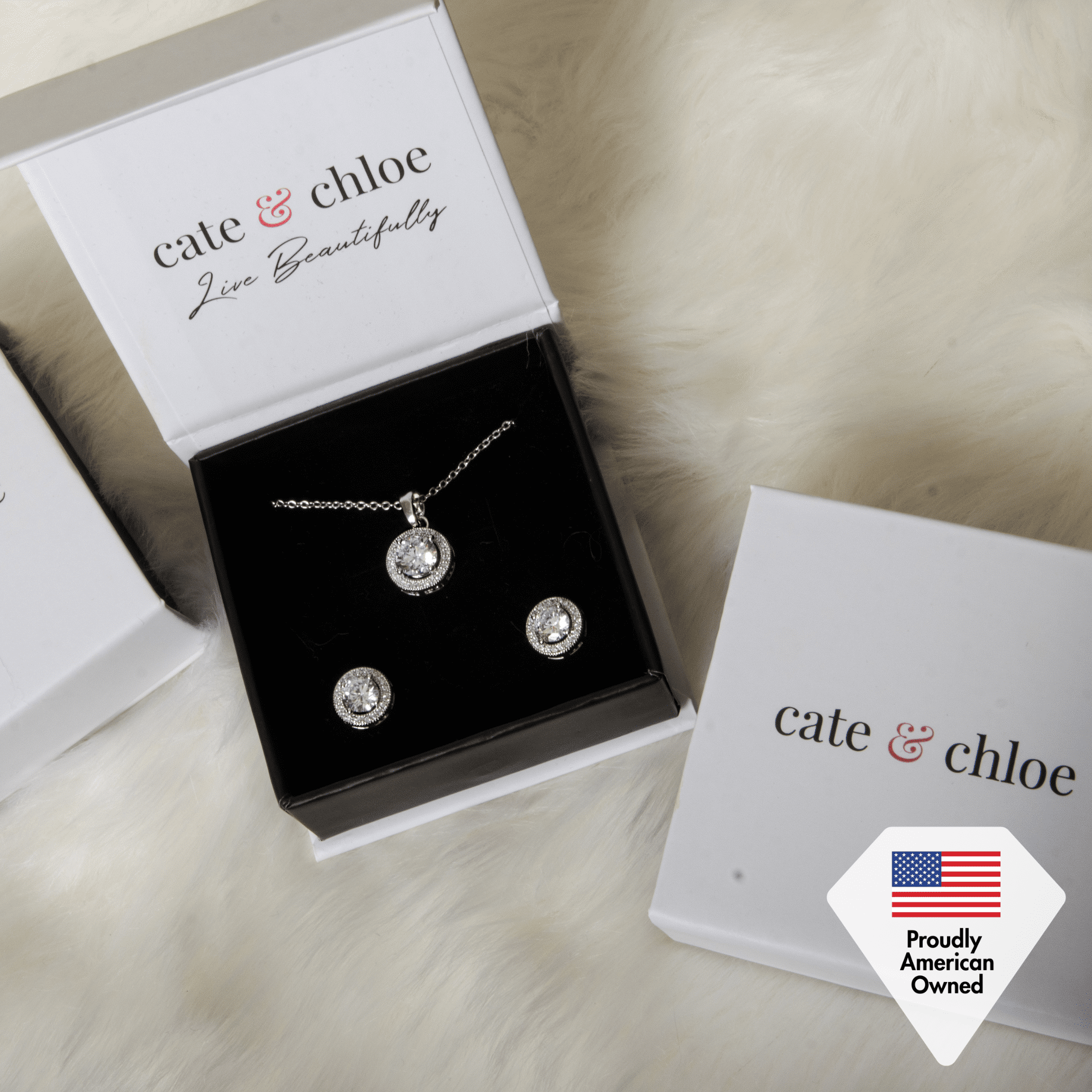 Cate & Chloe Blake 18k Rose Gold Plated Halo Jewelry Set with Simulated Diamonds Gift for Women