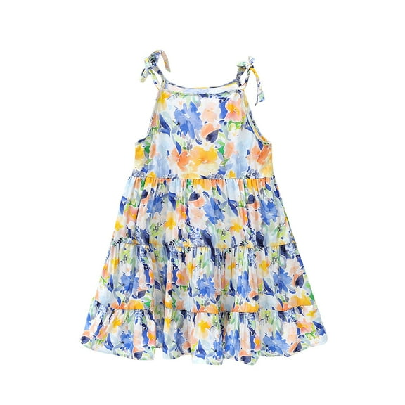 Mercatoo Kids Girls 𝐕intage Plant Print Sleeveless Thin Dress 𝐁𝐨ho Square Neck Strap Pa𝐫𝐭y Beach 𝐅lutter Casual Su𝐧dress