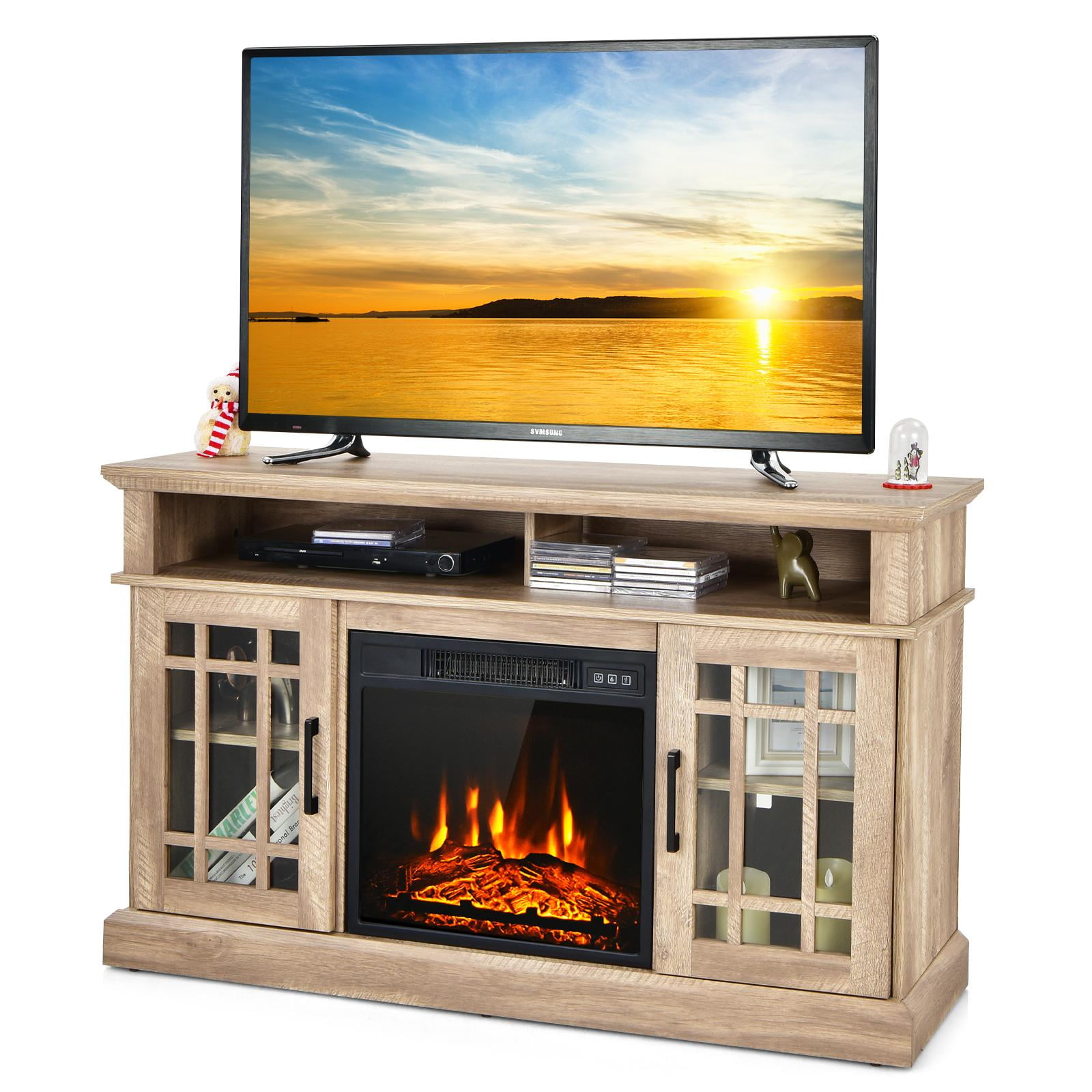 Giantex 48" Wooden TV Stand w/Fireplace, Electric Fireplace TV