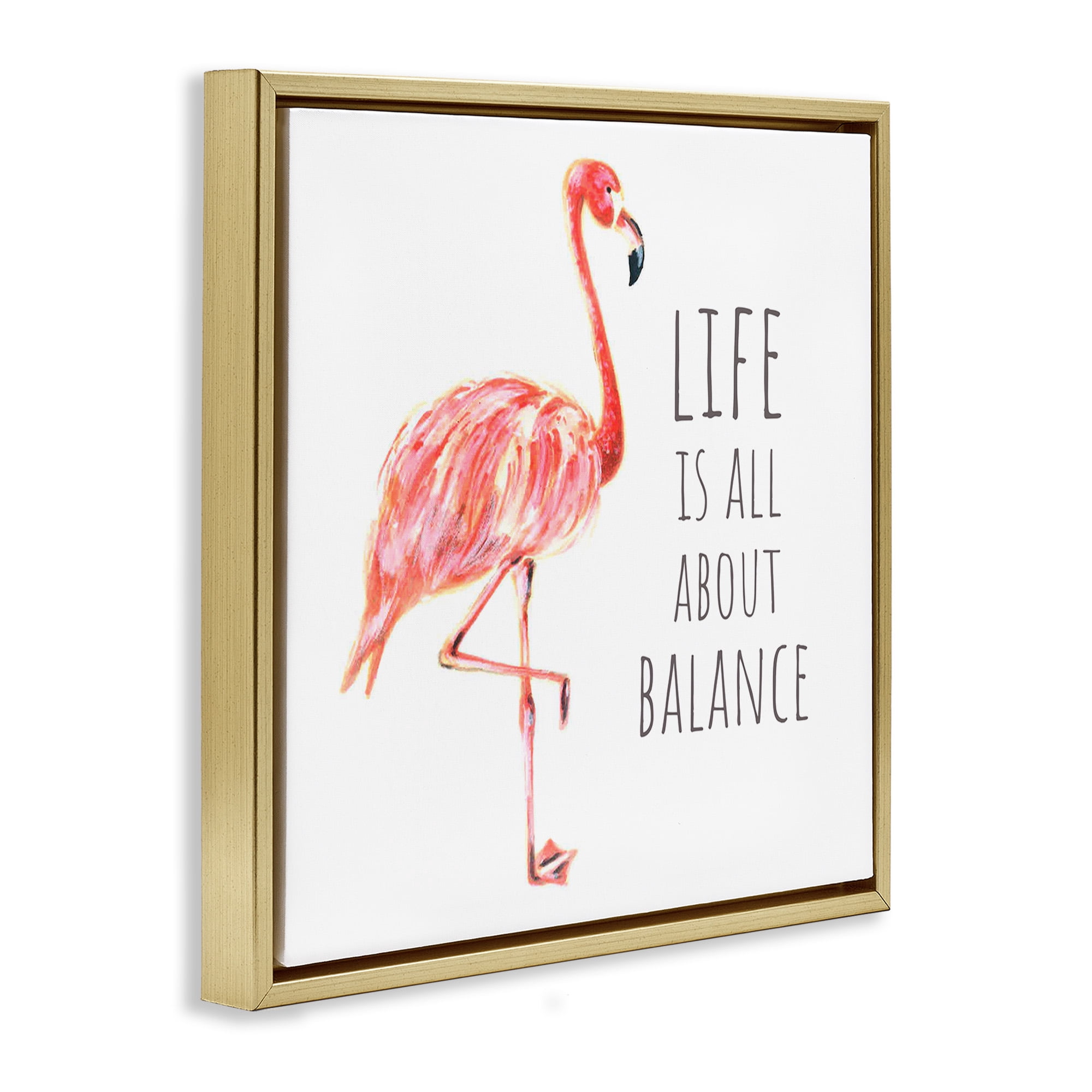 Stupell Industries Motivational Balance Flamingo Animals & Insects Painting Gold Floater Framed Canvas Art Print Wall Art, 18 x 18