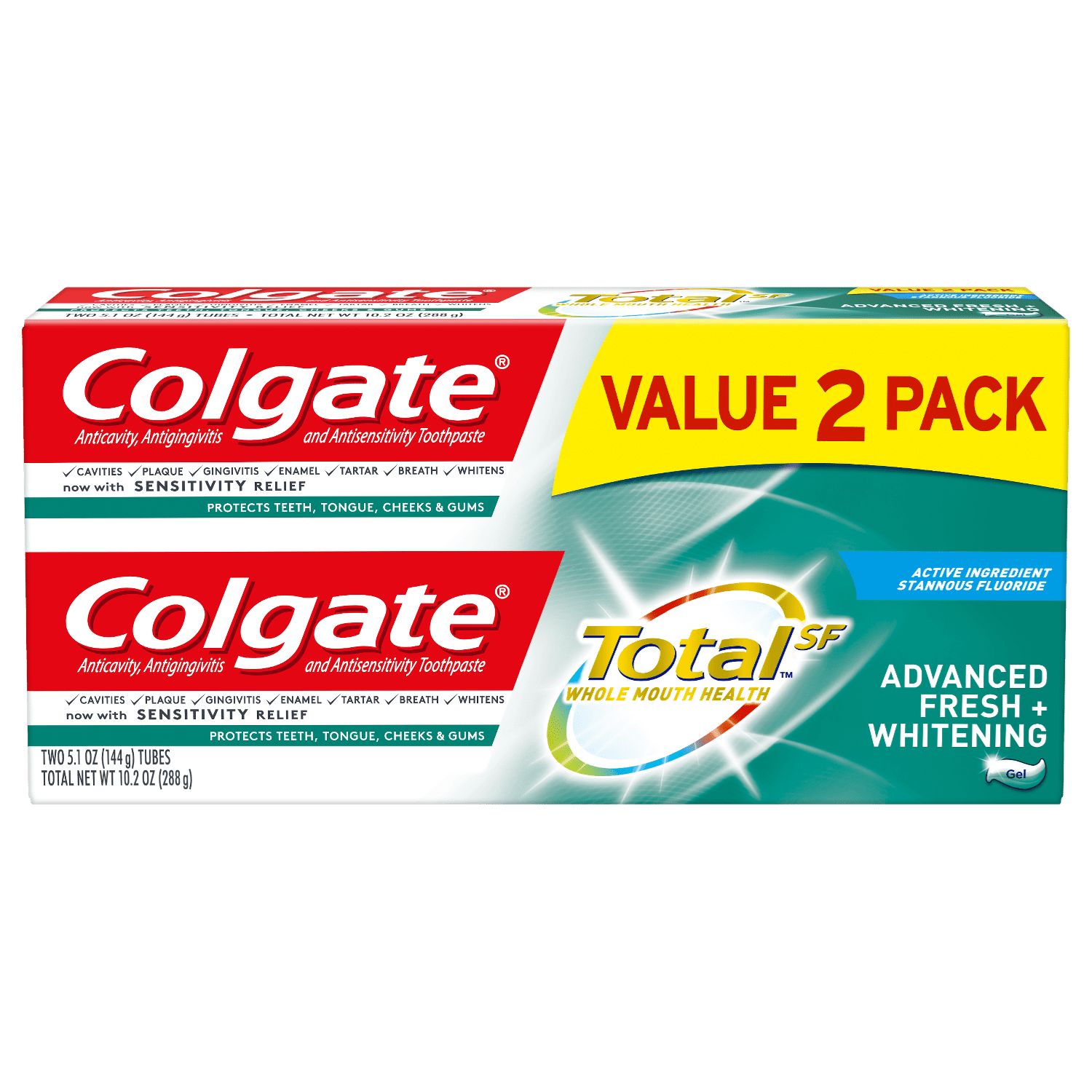 Colgate Total Whitening Toothpaste Advanced Fresh Whitening Gel 51 Oz 2 Pack 