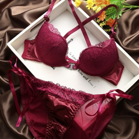 

Women Lace V-Neck Bra and Sheer Panty Sets Underwire Push Up Soft Lingerie Set