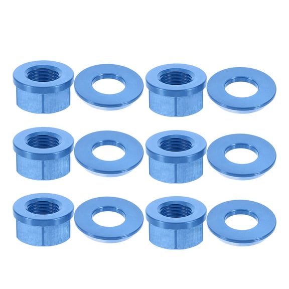 EXHUMKY 6Pcs Blue Aluminum Flanged Bike Wheel Nuts for Front Rear Axle Compatible with Fixed Gear Bikes