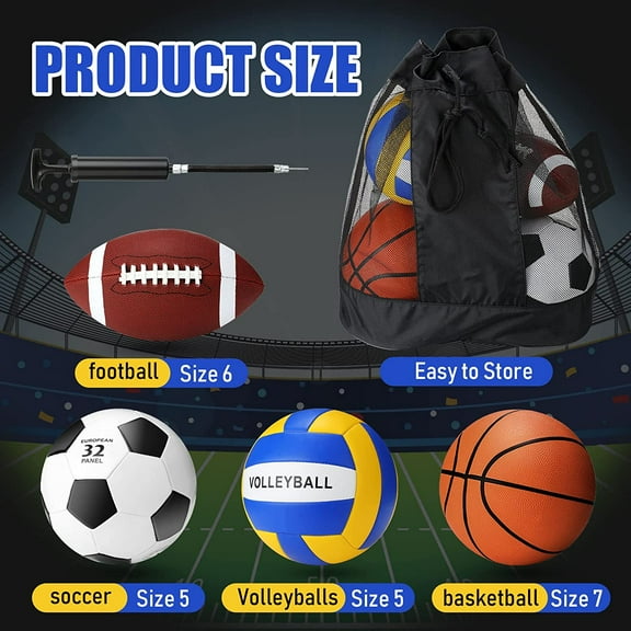 Official Size Multi-Sport Balls Set - Soccer, , Basketball & Volleyball with Pump & Carry Bag