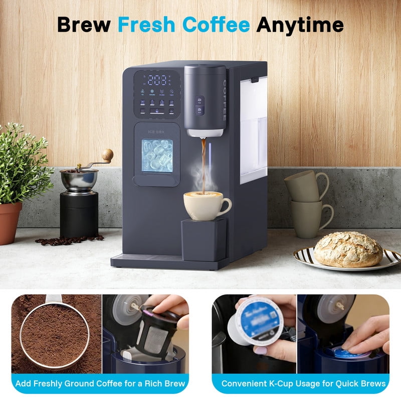 Etust 6-in-1 Water Dispenser with Ice Maker, K-Cup Compatible Coffee Brewer, Hot/Cold/Warm Water, Compact Countertop Appliance for Home & Office