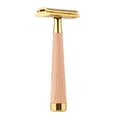 thumbnail image 1 of Navaja de afeitar de doble filo con mango de madera, diseño abierto y seguro para uso en casa o por barberos profesionales, sin hojas incluídas, disponible en tonos claros y oscuros de veta de madera., 1 of 6