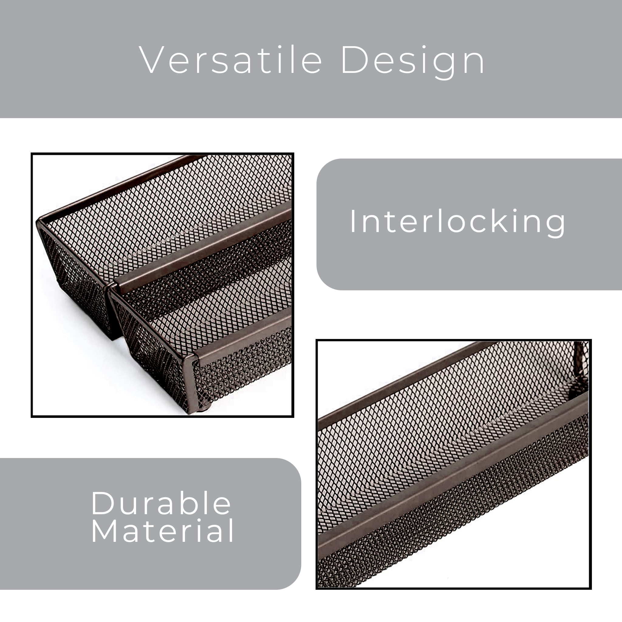 Smart Design Drawer Organizer - Set of 6 - Steel Metal Mesh - 9 x 3 Inch - Interlocking Arm Connection - Utensils, Flatware, Organization - Kitchen - Bronze
