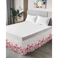 thumbnail image 4 of Pink Tulip Flower Bed Skirt Queen Size 16 Inch Drop, Spring Leaf Floral Plant Beige Linen Adjustable Elastic Dust Ruffles Bedskirt for Queen Bed Wrap Around Pleated Mattress Frame Cover, 4 of 9