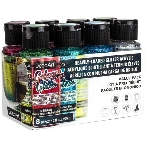 Deco Art Galaxy Glitter Heavily-Loaded Glitter Acrylic, Value Pack of 8, 2 oz