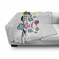thumbnail image 3 of Inspirational Soft Flannel Fleece Throw Blanket, You and Me Words with Rainbow Clouds and Hearts Love Romance Doodle Print, Cozy Plush for Indoor and Outdoor Use, 70" x 90", Multicolor, by Ambesonne, 3 of 6