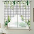 thumbnail image 2 of Spring Leaves Swag Valances for Windows, Kitchen Window Curtains Over Sink, Pastoral Garden Botanical Gray Plaid Window Treatment Curtains for Living Room/Bedroom Curtains 2 Panel Sets 36"x45", 2 of 8