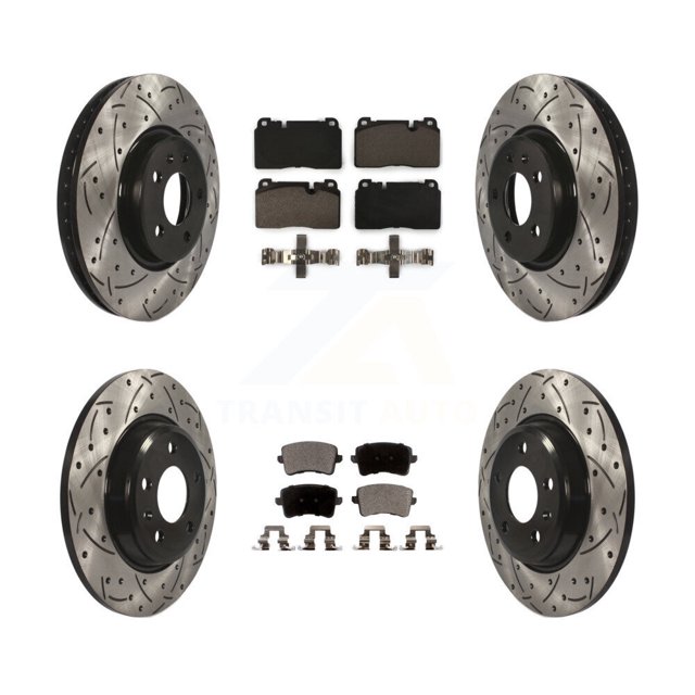 Transit Auto Front Rear Coated Drilled Slotted Disc Brake Rotors and Ceramic Pads Kit for Car Audi Q5 KDT-100385