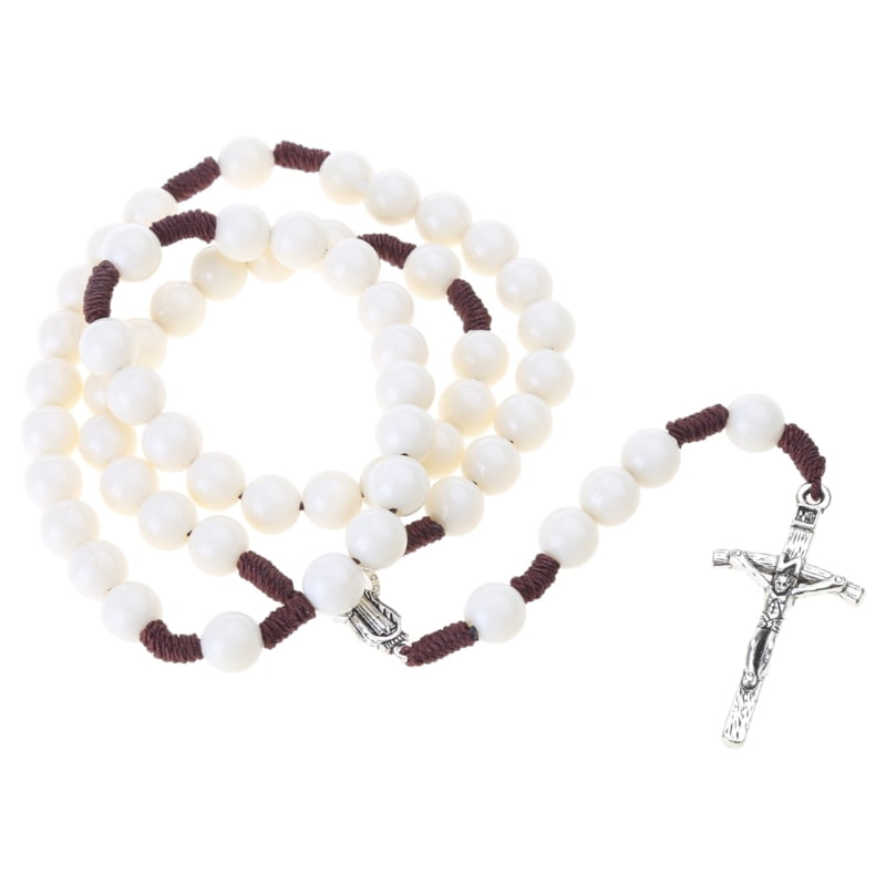 JZROCKER Handmade Round Acrylic Bead Rosary Necklace Catholic Religious for Cross Jesus Crucifix Pendant Necklaces for Men Women Jewelry Charm Gift