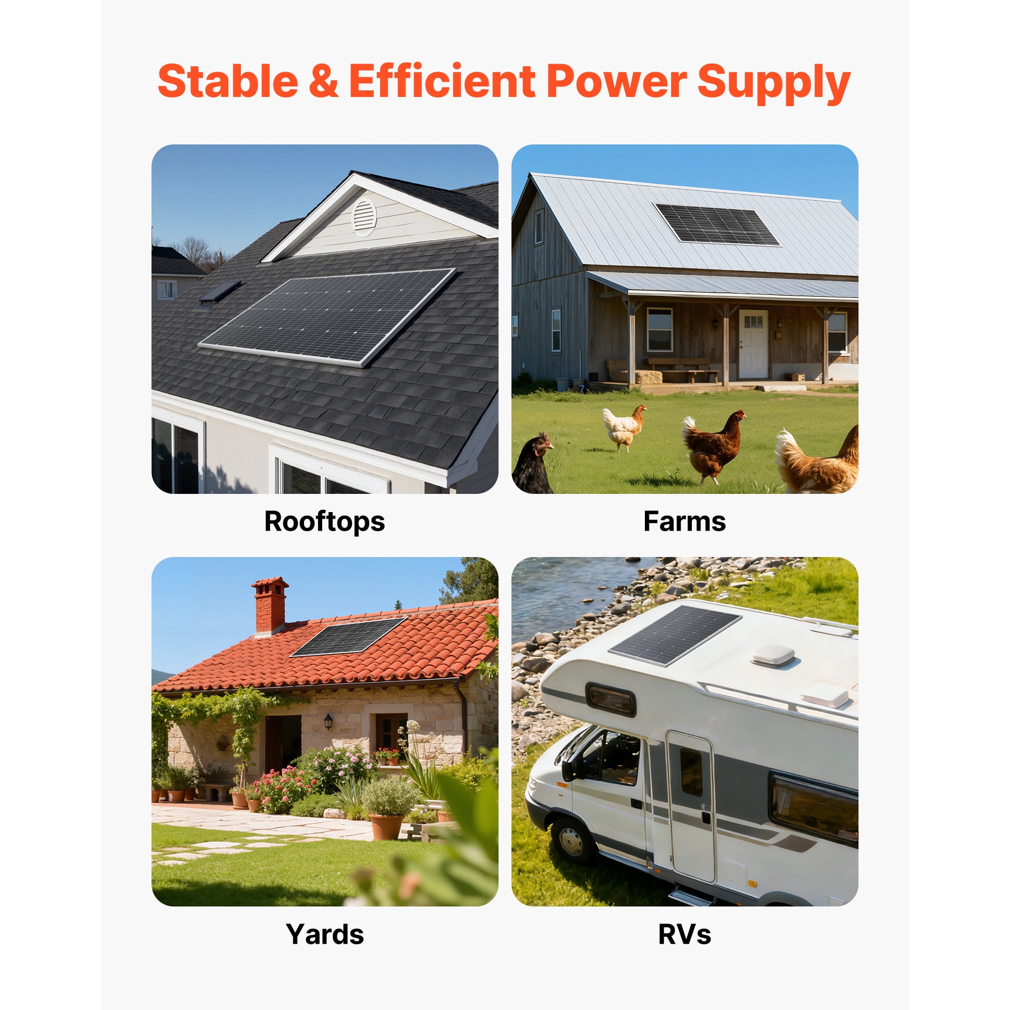 KFFKFF MC4 Output & Durable Aluminum Frame, IP65 Waterproof design Monocrystalline Solar Panels Mono PV Module 100W/ 23% Efficiency (4PCS)