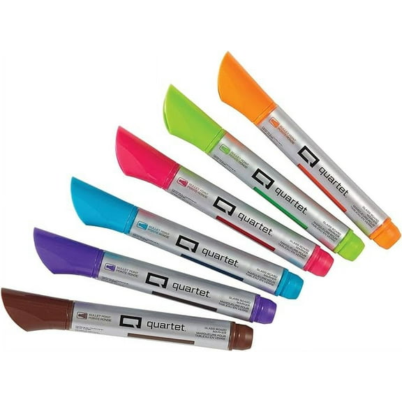 Quartet Glass Board Dry Erase Markers, Premium, Bullet Tip, Assorted Colors, 6 Pack (79556)