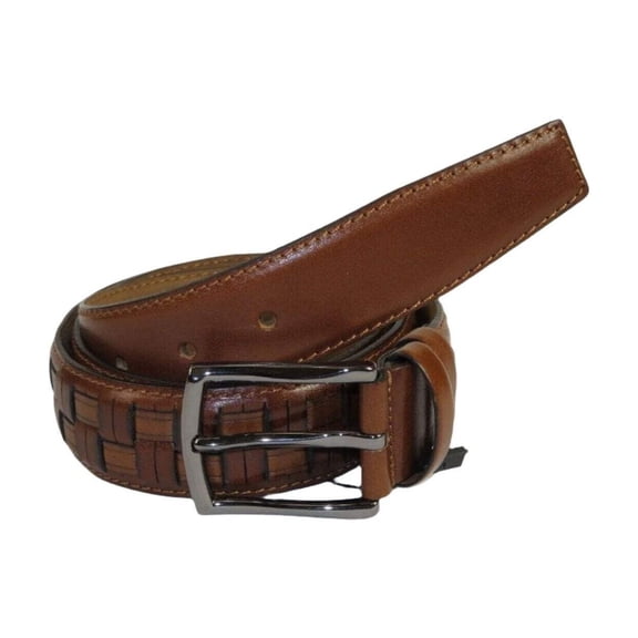Men Genuine Leather Belt PIERO ROSSI Turkey Soft Full Grain Stitched #139 Cognac