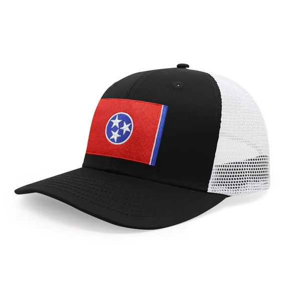 International Tie Premium Tennessee Flag Patch Hat for Men and Women - Snapback Trucker Baseball Cap (Black White)