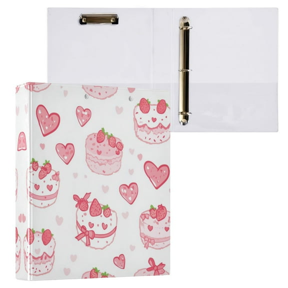 Cute Pink Cake Pattern 3 Ring Hardcover Binders 1.5in Round Rings for Letter-Size Folder Paper Organizer Pockets for Office Student Recipe