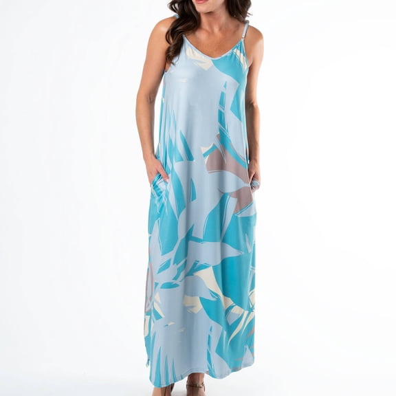 Women's S/M Sea Tropic Floral V-Neck Maxi Dress by Elsie & Zoey