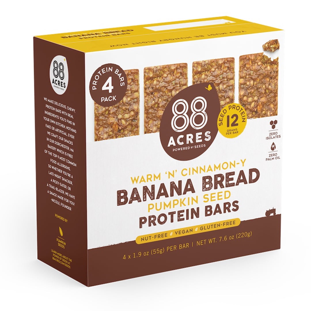 88 Acres Pumpkin Seed Protein Bar | Banana Bread | 12g of Plant Based Protein, Gluten Free, Nut Free, Non GMO, School Safe, No Palm Oil | 4 Pack