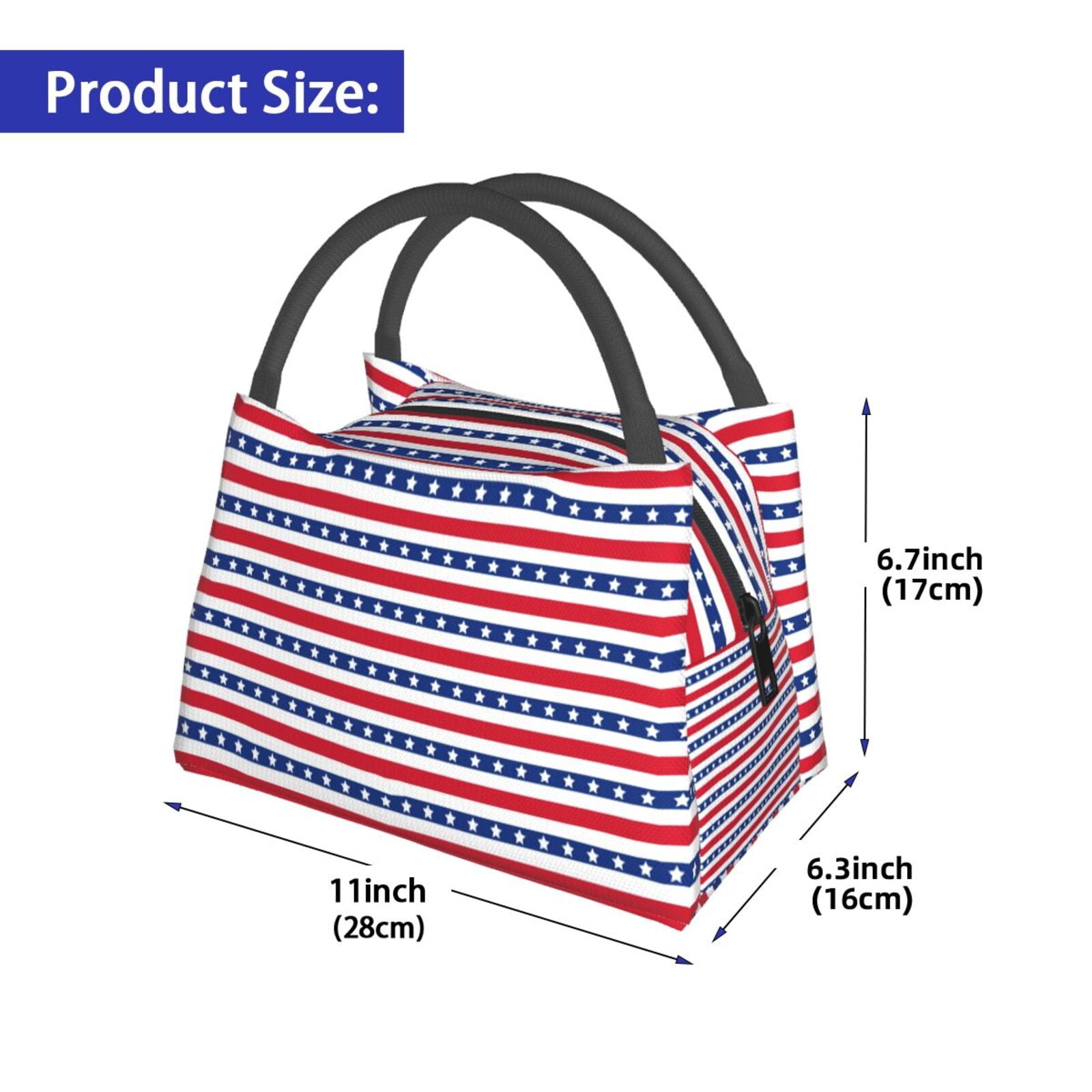 Defioc American Patriotic Stars And Stripes Print Lunch Bag for Women Men,Insulated Lunch Bag Leakproof Cooler Tote Bag Organizer for Work Picnic or Travel