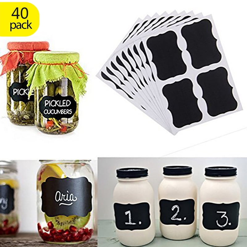 300 Pack 2.1 x 1.4 Inches Reusable Chalkboard Labels Waterproof Removable Mason Jars Labels Canisters Labels Erasable Stickers Blackboard Organizer for Labeling Jars Glass Bottle 1 Roll 