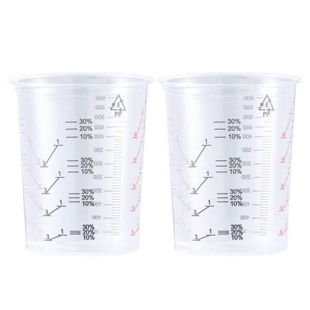 EeaseMX Vaso medidor desechable de plástico transparente para pintura, 2 unidades, 600 ml, con escala impresa.