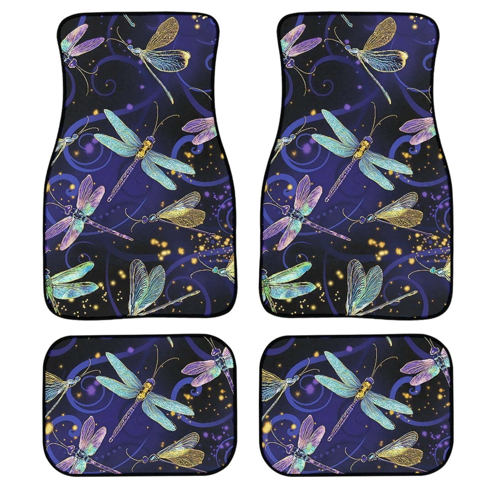 Xoenoiee Universal Fit Car Floor Mats Dragonfly Pattern Auto Carpet Non