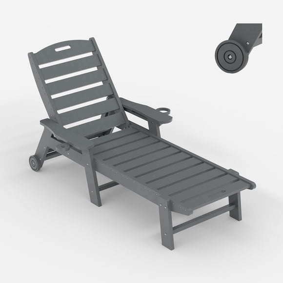 QinaQin Camastro lounge para exterior, tamaño amplio con 5 posiciones ajustables y portavasos, fabricado en resina HDPE para patio, alberca o terraza