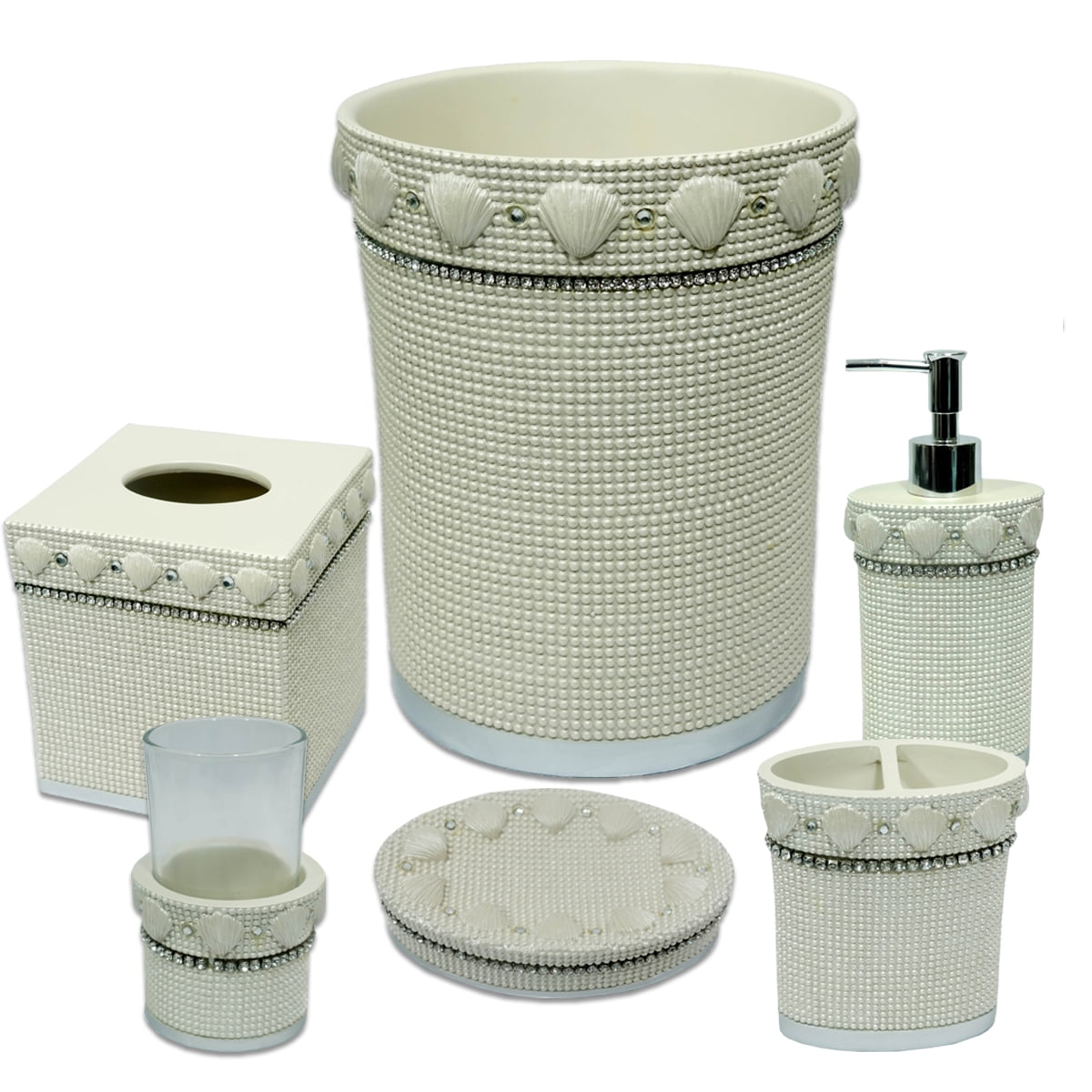 Popular Bath Shells & Diamonds Bathroom 6 Piece Bath Accessory Set