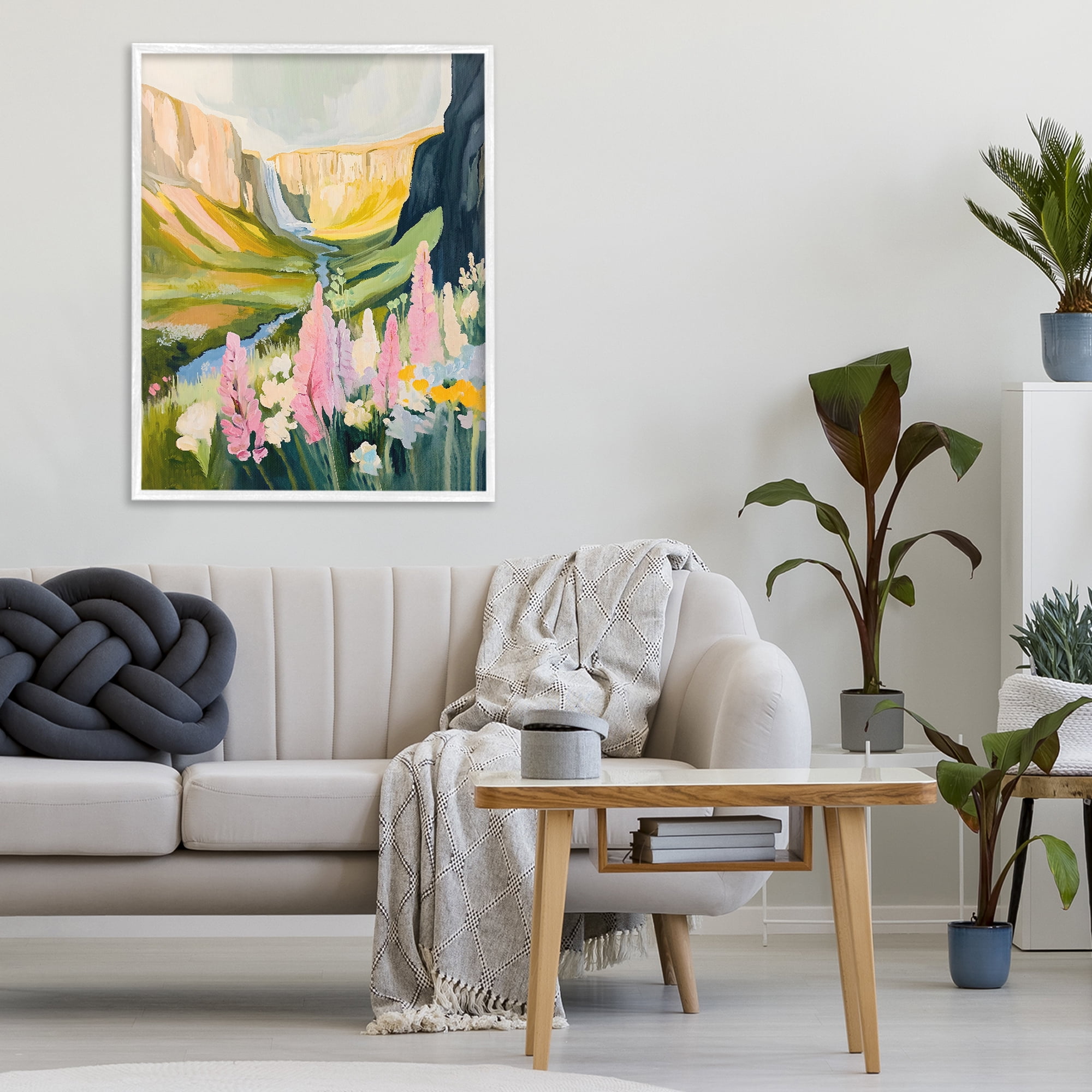 Stupell Industries Waterfall and Valley in Bloom White Framed Giclee Art, design by The Prints Vibe
