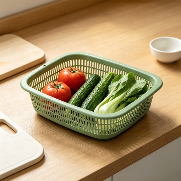 Large Rectangular Plastic Storage Basket, Perforated Hollow Design Vegetable Produce Bin, Multipurpose Pantry Organizer, Bread Fruit Basket for Kitchen Vegetable Pantry Food Storage