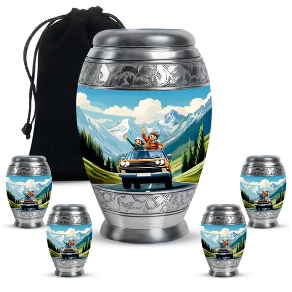 KARYLIZ Jeep Cremation Urns for Human Ashes - Urn for Ashes Adult Male - Mini Urns for Human Ashes - Funeral Burial Decorative - Funeral for Human Ashes Adult Female (Combo 10" & 3", Set of 5)