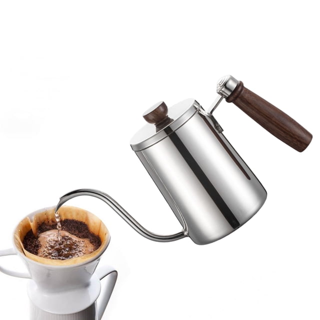 Cafetera de acero inoxidable de 600 ml Cuello de cisne Caño largo y estrecho Vierta sobre la olla Mango de Caño de flujo anti-escaldado para ca Plata Soledad hervidor de café