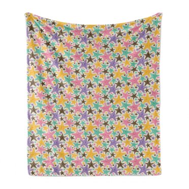 Starfish Soft Flannel Fleece Throw Blanket, Colorful Sea Inhabitants Irregularly Scattered on Plain Background Summer Theme, Cozy Plush for Indoor and Outdoor Use, 60" x 80", Multicolor, by Ambesonne