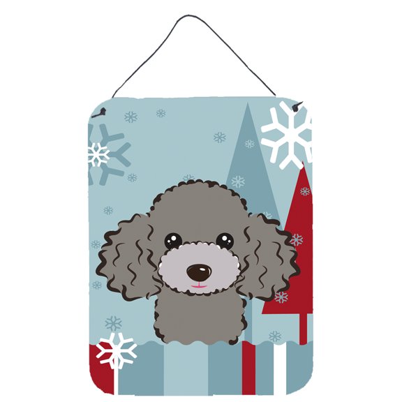 Caroline's Treasures BB1755DS1216 Winter Holiday Silver Gray Poodle Wall or Door Hanging Prints, 12x16, multicolor